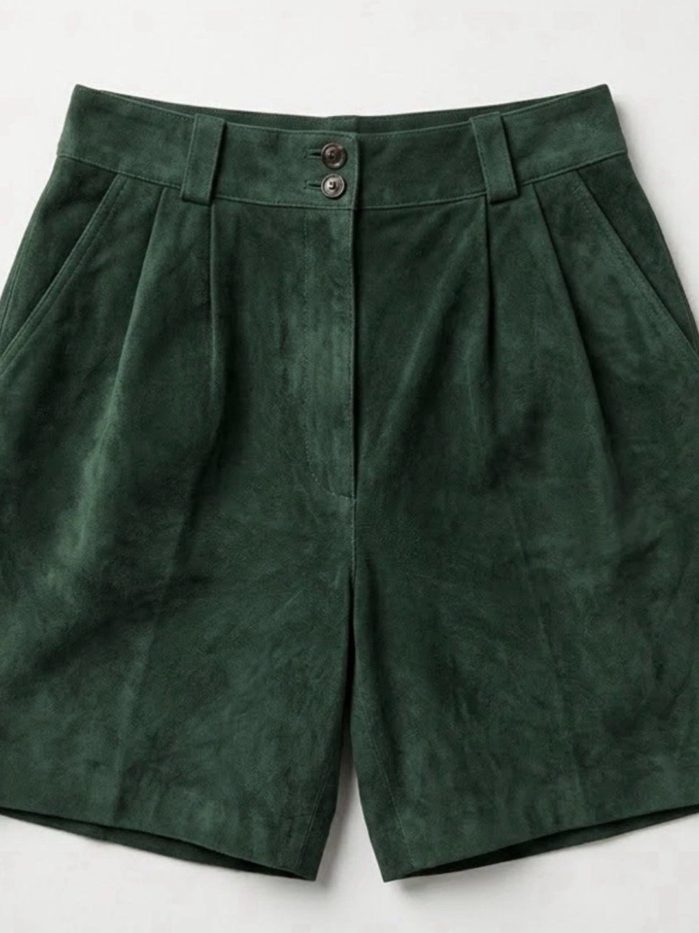 80s VTG diani Suede Leather Shorts Forest Green High Waisted Sz 10